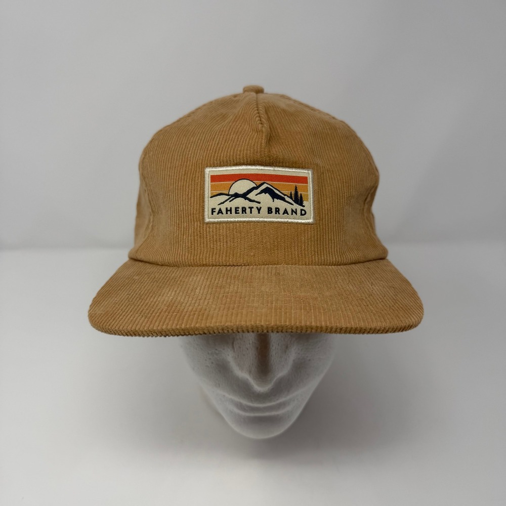 Faherty Brand Tan Corduroy Mountain Patch Snapback Hat Mens Brown